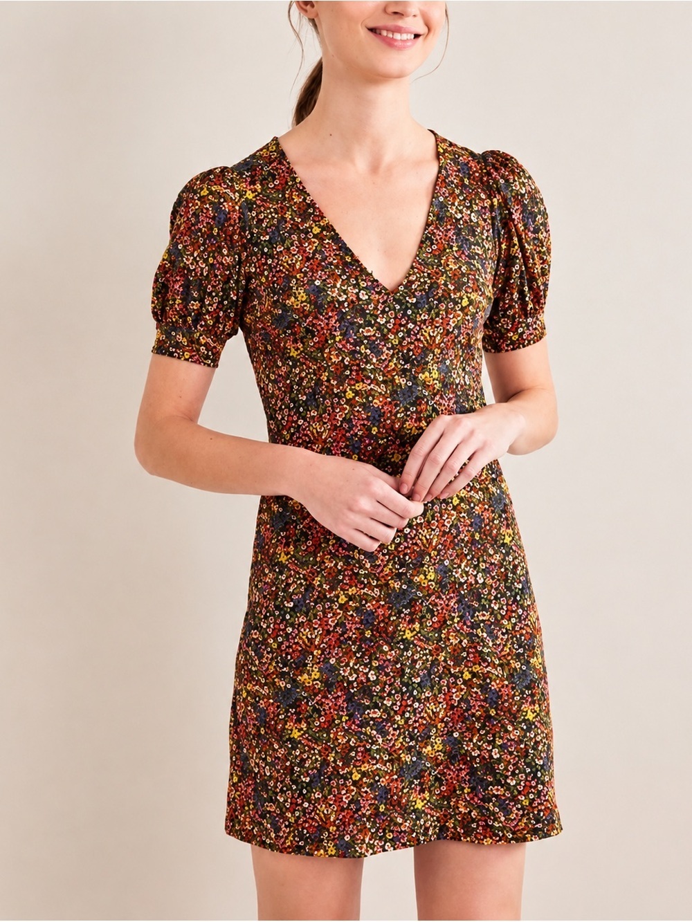 Boden puff sleeve floral mini dress, size 6P